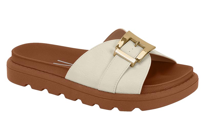 Mule Napa Off White con Hebilla Dorada Suela Track Vizzano