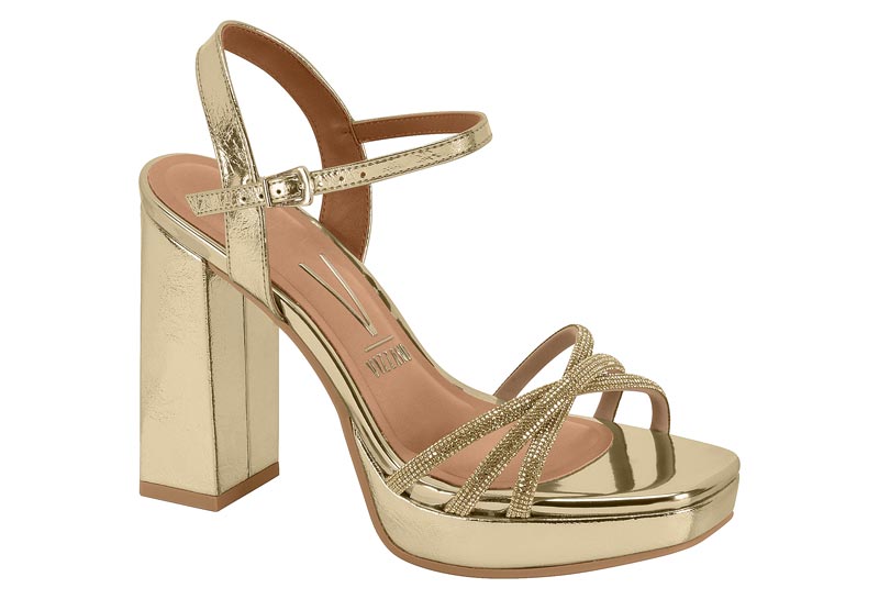 Sandalia Tacón Bloque Plataforma Glitter Oro Vizzano