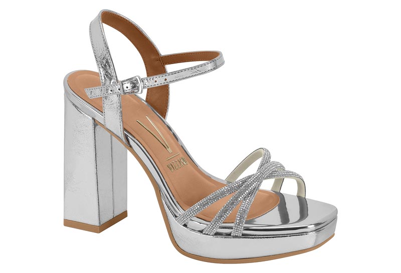 Sandalia Plataforma Bloque Glitter Plata Vizzano