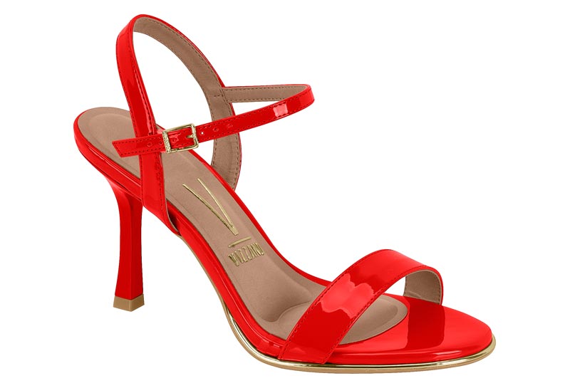 Sandalia Charol Rojo Aguja Pulsera Tobillo Vizzano