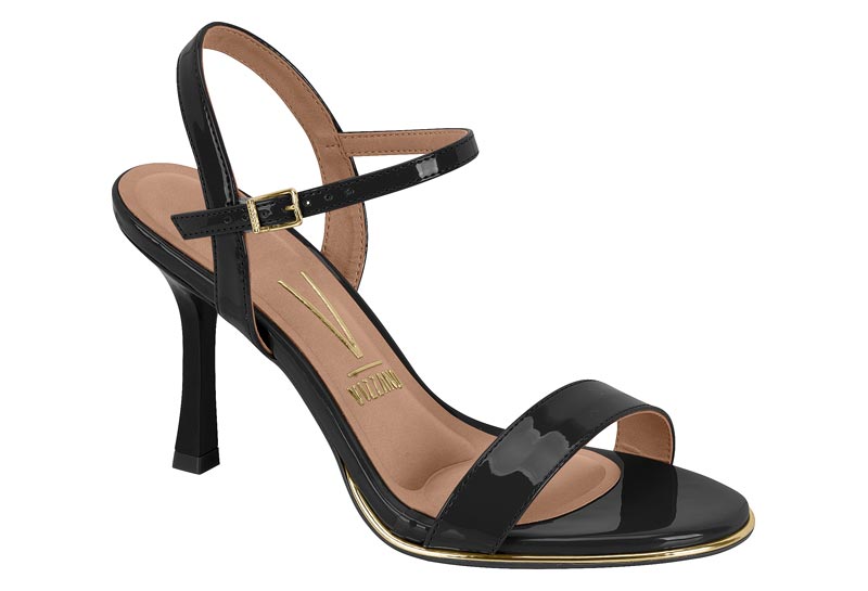 Sandalia Tacón Aguja Charol Negro Vizzano