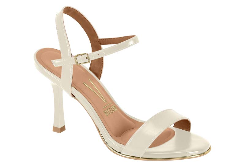 Sandalia Tacón Aguja Charol Blanco Off Pulsera Vizzano