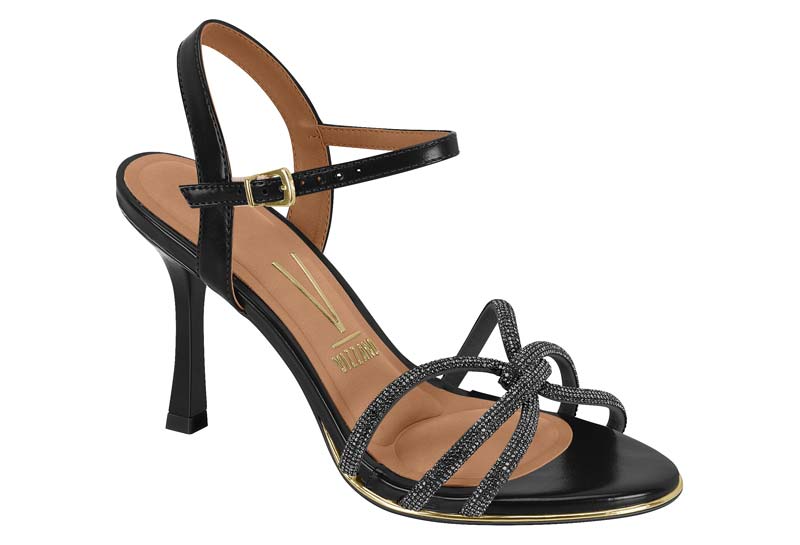 Sandalia Tacón Aguja Vizzano Negra con Tiras Glitter Hematite
