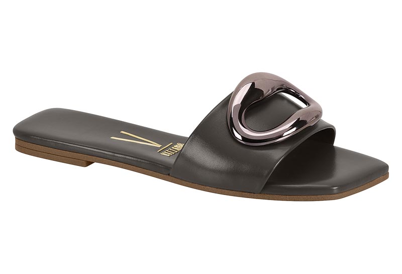 Sandalia Plana Napa con Herraje Metálico Dark Grey Vizzano