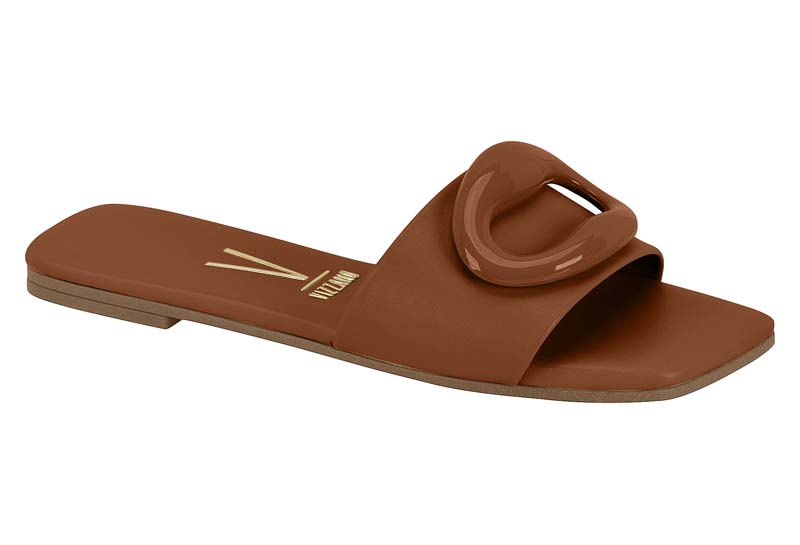 Sandalia Plano Punta Cuadrada Hebilla Maxi Mocca Vizzano
